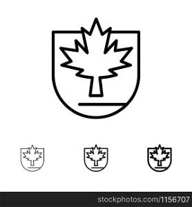 Security, Leaf, Canada, Shield Bold and thin black line icon set