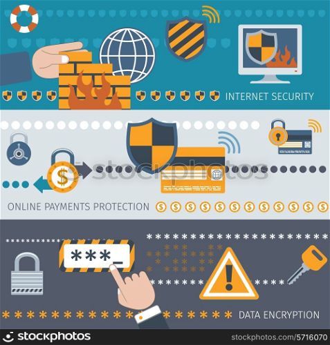 Security line banners set with internet online payment protection data encryption isolated vector illustration