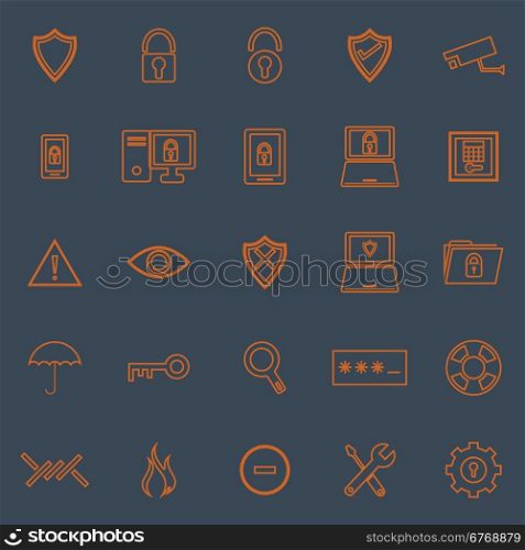 Security line color icons on grey background, stock vector