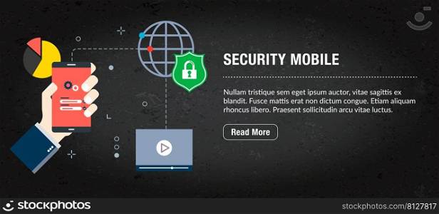 Security mobile concept. Internet banner with icons in vector. Web banner for business, finance, strategy, investment, technology and planning.