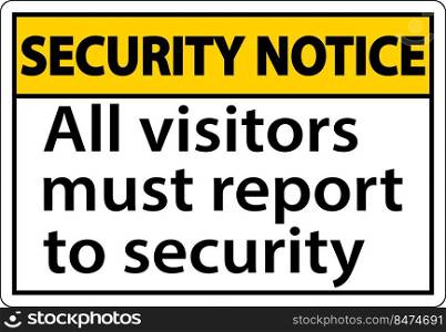 Security notice all visitors must report to security sign
