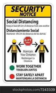Security Notice Bilingual Social Distancing Construction Sign Isolate On White Background,Vector Illustration EPS.10