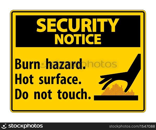 Security Notice Burn hazard,Hot surface,Do not touch Symbol Sign Isolate on White Background,Vector Illustration