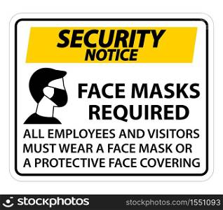 Security Notice Face Masks Required Sign on white background