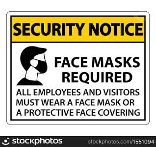Security Notice Face Masks Required Sign on white background