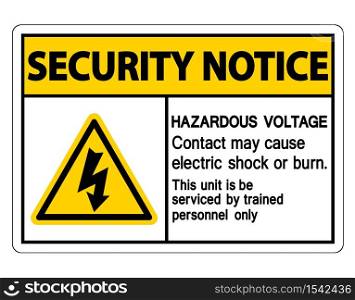 Security Notice Hazardous Voltage Contact May Cause Electric Shock Or Burn Sign On White Background,Vector Illustration
