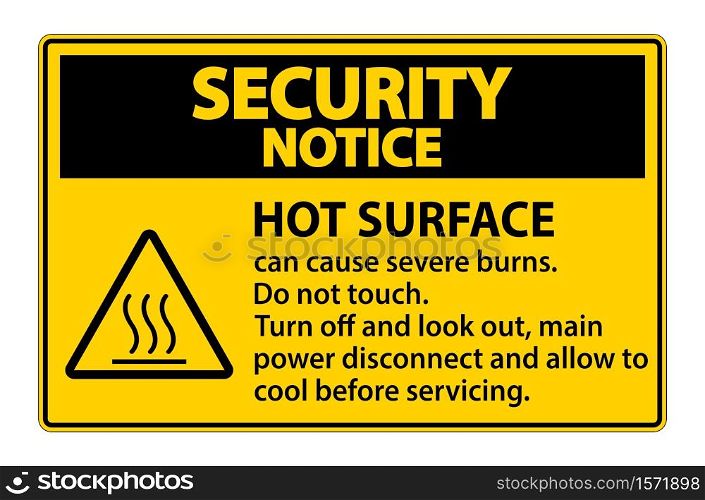 Security Notice Hot surface sign on white background