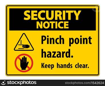 Security Notice Pinch Point Hazard,Keep Hands Clear Symbol Sign Isolate on White Background,Vector Illustration