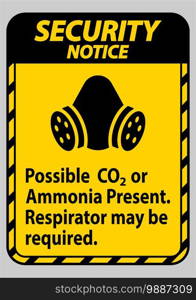 Security Notice PPE Sign Possible Co2 Or Ammonia Present, Respirator May Be Required