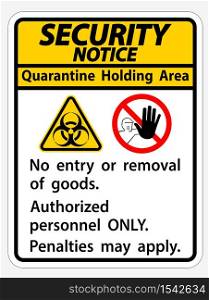 Security Notice Quarantine Holding Area Sign Isolated On White Background,Vector Illustration EPS.10