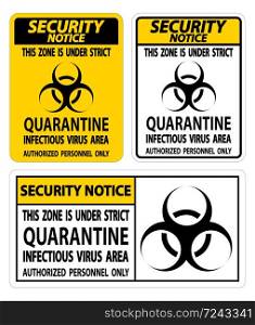Security Notice Quarantine Infectious Virus Area Sign Isolate On White Background,Vector Illustration EPS.10