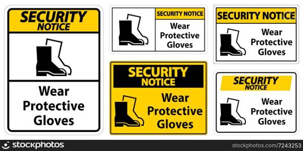 Security Notice Wear protective footwear sign on transparent background