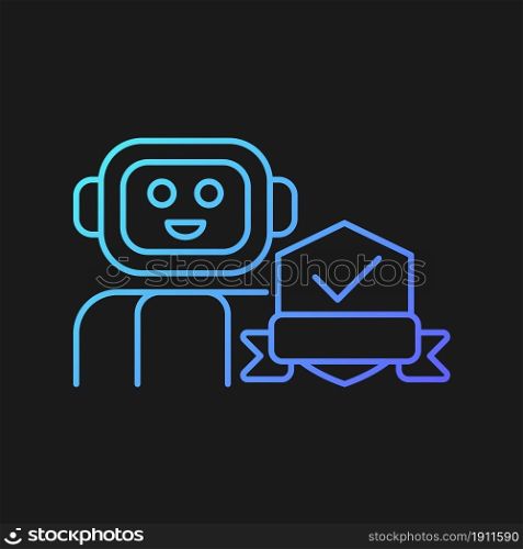 Security robot gradient vector icon for dark theme. Detect potential intruder. Automated machine for street patrolling. Thin line color symbol. Modern style pictogram. Vector isolated outline drawing. Security robot gradient vector icon for dark theme