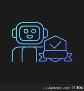 Security robot gradient vector icon for dark theme. Detect potential intruder. Automated machine for street patrolling. Thin line color symbol. Modern style pictogram. Vector isolated outline drawing. Security robot gradient vector icon for dark theme