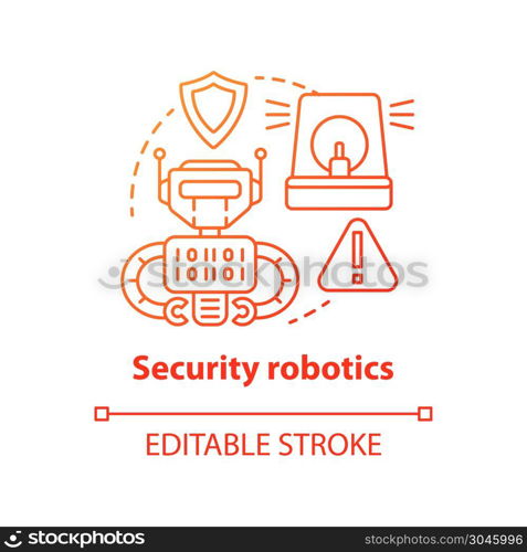 Security robotics red concept icon. Safety technology idea thin line illustration. Types of robots, classification. Computer machine protecting. Vector isolated outline drawing. Editable stroke