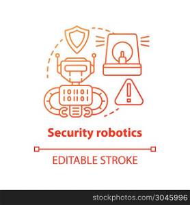 Security robotics red concept icon. Safety technology idea thin line illustration. Types of robots, classification. Computer machine protecting. Vector isolated outline drawing. Editable stroke