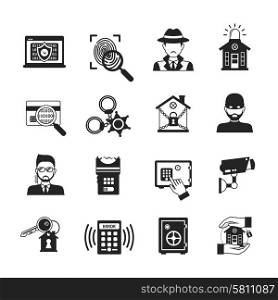 Security safety and alarm system icons black set isolated vector illustration. Security Icons Black Set