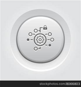 Security Settings Icon. Grey Button Design.. Security Settings Icon. Grey Button Design. Isolated Illustration. App Symbol or UI element. Gear in Circle with Radio Buttons and Padlock.