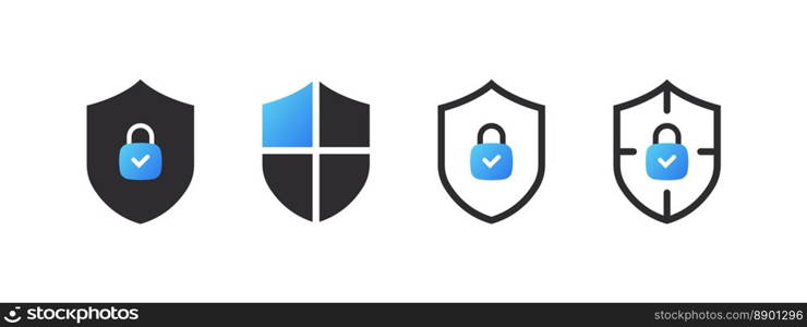Security shield and lock. Privacy and security icons. Vector images