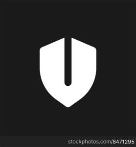 Security shield dark mode glyph ui icon. Protection. Antivirus software. User interface design. White silhouette symbol on black space. Solid pictogram for web, mobile. Vector isolated illustration. Security shield dark mode glyph ui icon