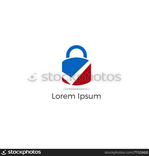Security shield logo design. check mark and lock in shield icon. Insurance company safety illustration.