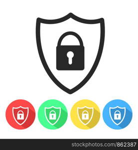 Security shield or virus shield lock line art icon for apps and websites