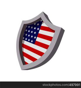 Security shield with american flag color cartoon icon on white background. Security shield with american flag color icon