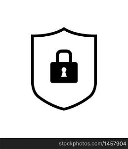 Security shield with lock icon line vector isolated on white eps 10. Security shield with lock icon line vector isolated on white