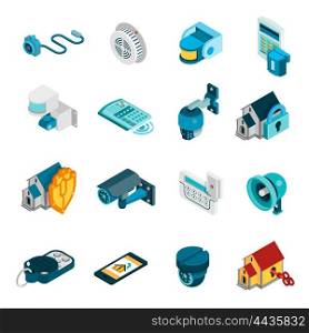 Security System Icons Set . Security system isometric icons set with alarm and camera symbols isolated vector illustration