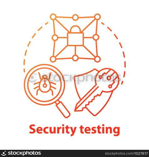 Security testing concept icon. Safety audit. Key reliability and antivirus defence. Intrusion data protection idea thin line illustration. Vector isolated outline drawing