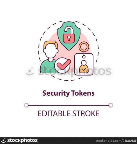 Security tokens concept icon. Cryptocurrency sensitive data safety abstract idea thin line illustration. Isolated outline drawing. Editable stroke. Roboto-Medium, Myriad Pro-Bold fonts used. Security tokens concept icon