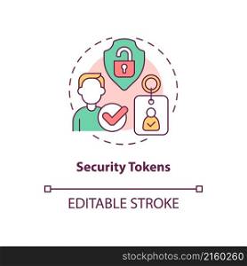 Security tokens concept icon. Cryptocurrency sensitive data safety abstract idea thin line illustration. Isolated outline drawing. Editable stroke. Roboto-Medium, Myriad Pro-Bold fonts used. Security tokens concept icon