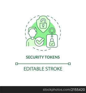 Security tokens green concept icon. Cryptocurrency data safety abstract idea thin line illustration. Isolated outline drawing. Editable stroke. Roboto-Medium, Myriad Pro-Bold fonts used. Security tokens green concept icon