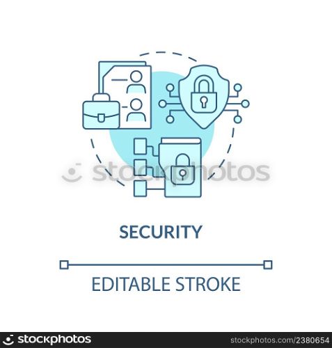 Security turquoise concept icon. Telework safety. Advantage of online collaboration abstract idea thin line illustration. Isolated outline drawing. Editable stroke. Arial, Myriad Pro-Bold fonts used. Security turquoise concept icon