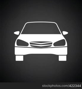 Sedan car icon front view. Black background with white. Vector illustration.
