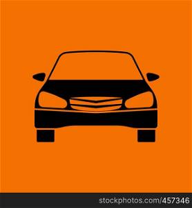 Sedan car icon front view. Black on Orange background. Vector illustration.