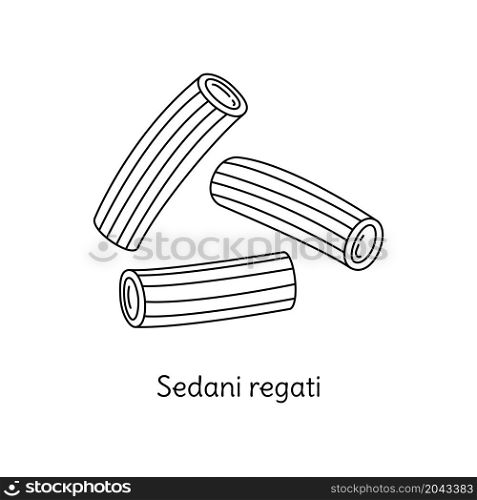 Sedani regati pasta illustration. Vector doodle sketch. Traditional Italian food. Hand-drawn image for engraving or coloring book. Isolated black line icon. Editable stroke.. Sedani regati pasta illustration. Vector doodle sketch. Traditional Italian food. Hand-drawn image for engraving or coloring book. Isolated black line icon. Editable stroke