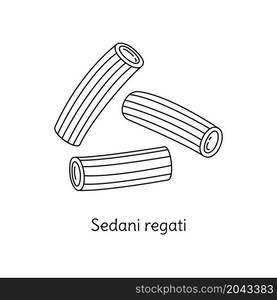 Sedani regati pasta illustration. Vector doodle sketch. Traditional Italian food. Hand-drawn image for engraving or coloring book. Isolated black line icon. Editable stroke.. Sedani regati pasta illustration. Vector doodle sketch. Traditional Italian food. Hand-drawn image for engraving or coloring book. Isolated black line icon. Editable stroke