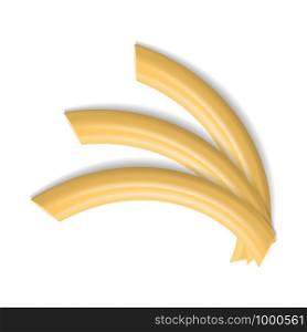 Sedanini rigati pasta mockup. Realistic illustration of sedanini rigati pasta vector mockup for web design isolated on white background. Sedanini rigati pasta mockup, realistic style