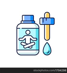 Sedative drops RGB color icon. Tension, anxiety reducing. Calming medication. Help with sleeping. Tranquilizer. Inducing overly-calming effect. Isolated vector illustration. Simple filled line drawing. Sedative drops RGB color icon