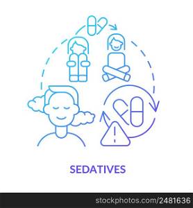 Sedatives blue gradient concept icon. Medications reducing irritability. Phobias treatment abstract idea thin line illustration. Isolated outline drawing. Myriad Pro-Bold font used. Sedatives blue gradient concept icon