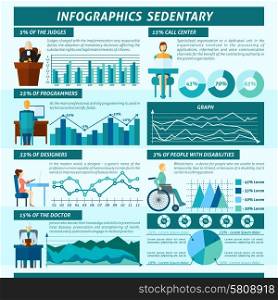 Sedentary infographics set with passive inactive work and lifestyle information vector illustration. Sedentary Infographics Set