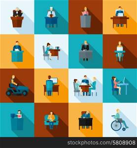 Sedentary lifestyle low mobility work and living icon flat set isolated vector illustration. Sedentary Icon Flat