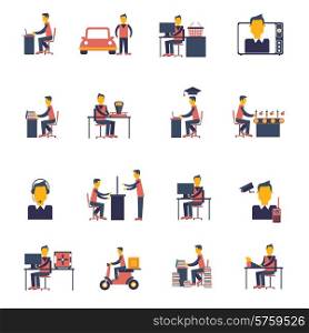 Sedentary living inactive passive man sitting icon flat set isolated vector illustration