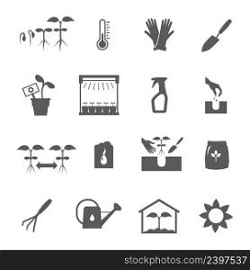 Seedling black and white icons set flat isolated vector illustration. Seedling Black White Icons Set