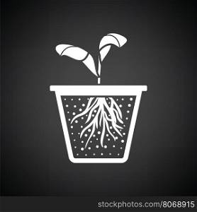 Seedling icon. Black background with white. Vector illustration.