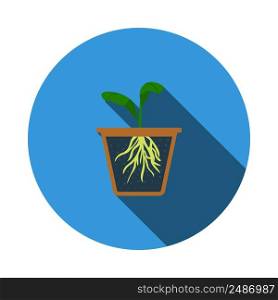 Seedling Icon. Flat Circle Stencil Design With Long Shadow. Vector Illustration.