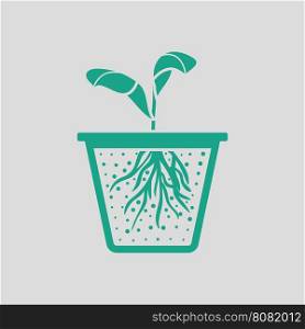 Seedling icon. Gray background with green. Vector illustration.
