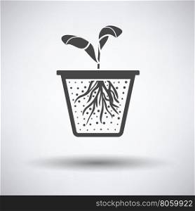 Seedling icon on gray background with round shadow. Vector illustration.