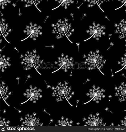 Seeds and dandelions seamless pattern. Monochromic seeds and dandelions seamless pattern vector illustration